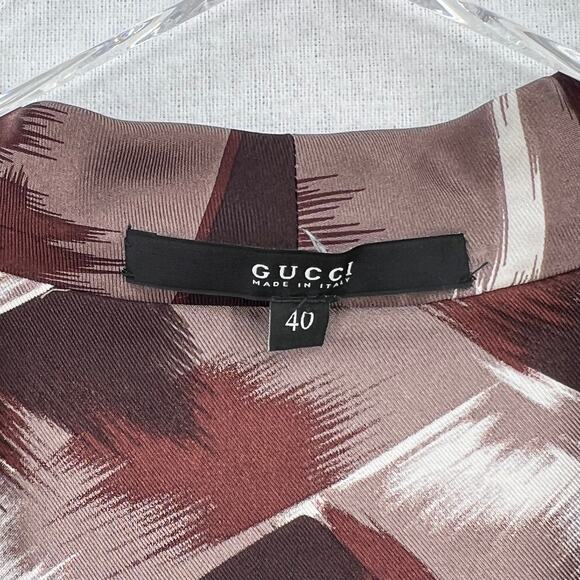 GUCCI Sleeveless Printed Silk Top Womens IT40 US S 4 Brown Scoop Neck Blouse - Picture 8 of 15